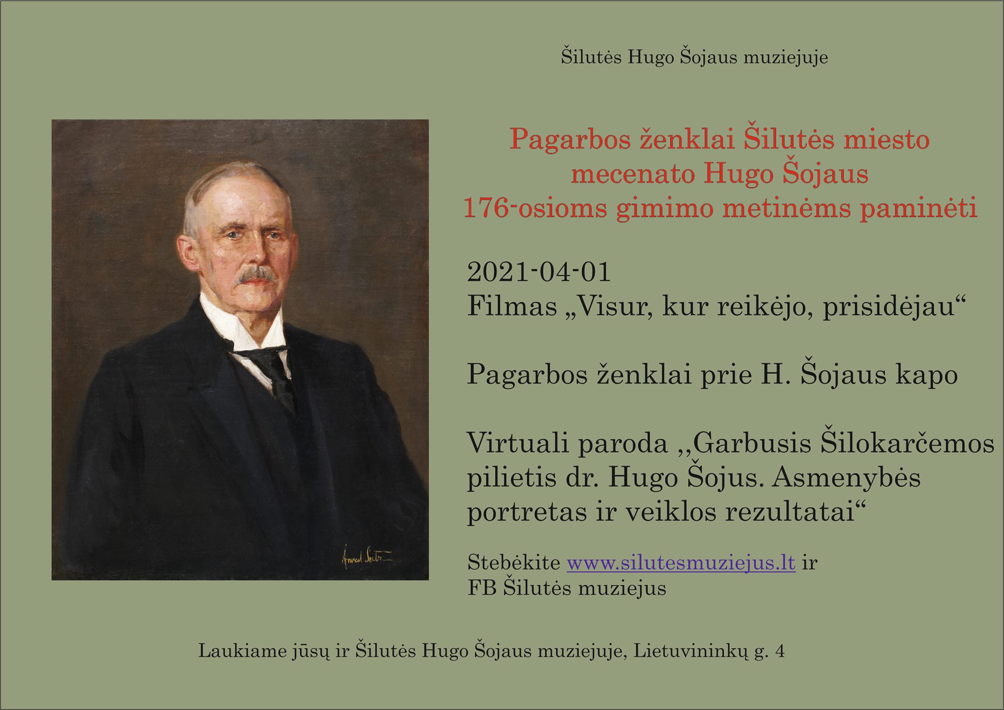 Kviečiame drauge paminėti dr. Hugo Šojaus 176–ąsias gimimo metines.