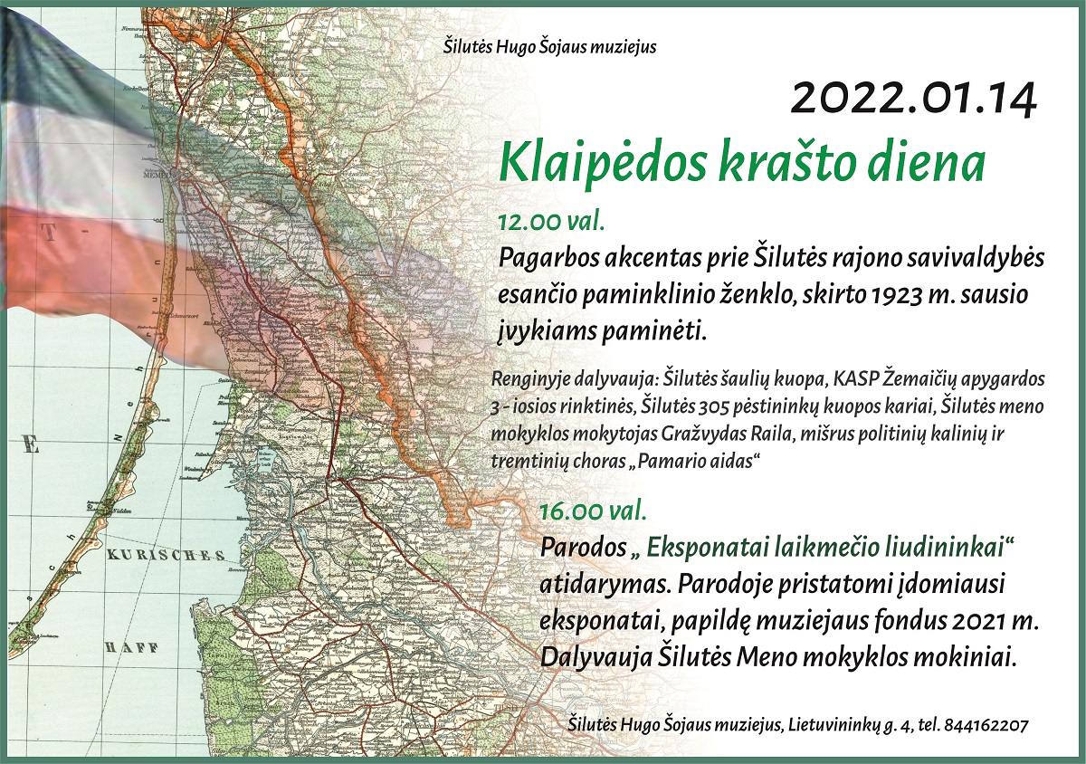 2022 m. sausio 14 d. kviečiame dalyvauti Klaipėdos krašto prijungimo dienos minėjime.