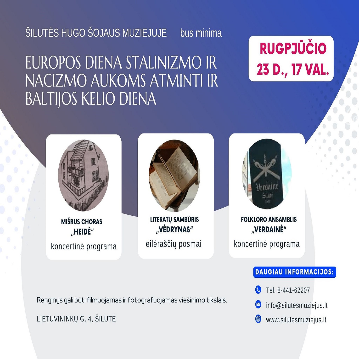 Rugpjūčio 23 d., 17 val. kviečiame į Europos dienos stalinizmo ir nacizmo aukoms atminti ir Baltijos kelio dienos minėjimą