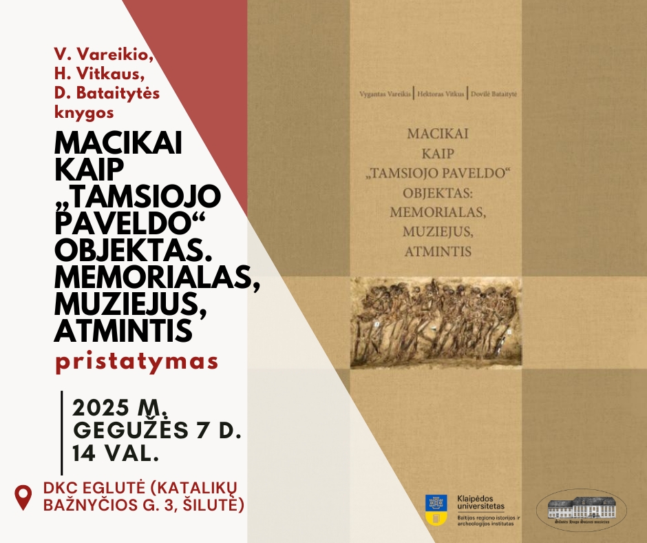KVIEČIAME Į KNYGOS „MACIKAI KAIP „TAMSIOJO PAVELDO“ OBJEKTAS: MEMORIALAS, MUZIEJUS, ATMINTIS“ PRISTATYMĄ