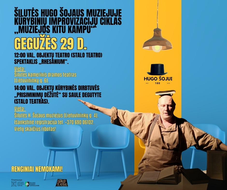 KVIEČIAME Į OBJEKTŲ TEATRO (STALO TEATRO) SPEKTAKLĮ ,,RHESANIUM“ IR KŪRYBINES DIRBTUVES